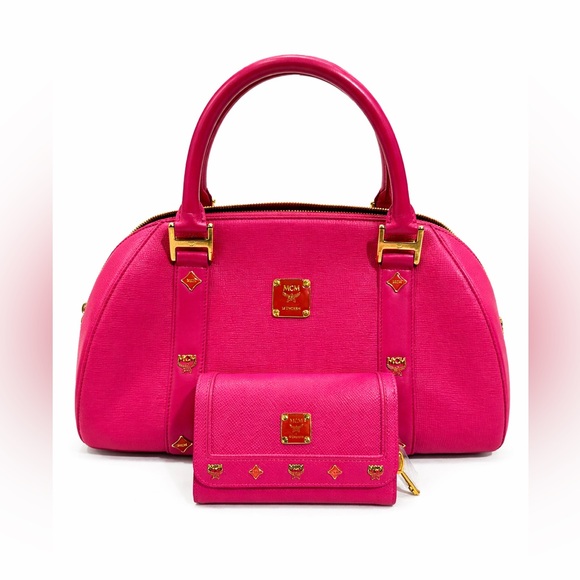 MCM Handbags - MCM Hot Pink Leather Dome Satchel with Matching Wallet
